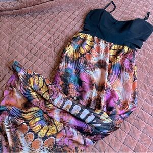 Vintage Bebe Butterfly Floral Maxi Dress With Waist Cut Outs